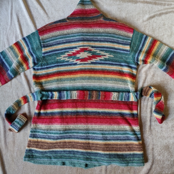 Vintage Lauren Ralph Lauren Hand Knit Navajo Cardigan with tie, Size PM - Picture 8 of 15